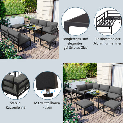 Garten Loungesessel Set, Aluminium Sitzgruppe für Gartenbalkon, mit Liegefunktion, 4-fach verstellbarer Rückenlehne, inkl. weicher Sitz- und Rückenpolster, grau(preview sku:HW00002AAA)