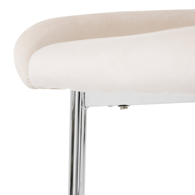 Samt-Esszimmerstuhl, 2er-Set, Lounge-Stuhl mit vier Silberne Metallstützbeinen, Lendenwirbelstütze, Beige