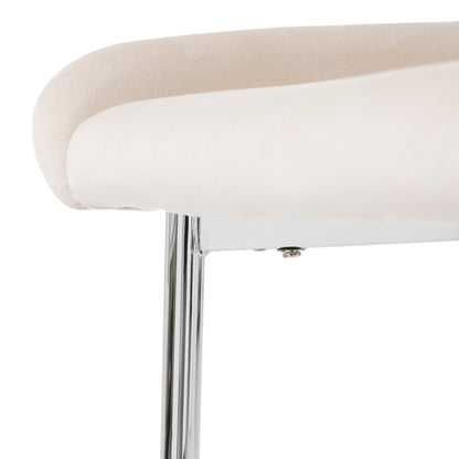 Samt-Esszimmerstuhl, 2er-Set, Lounge-Stuhl mit vier Silberne Metallstützbeinen, Lendenwirbelstütze, Beige