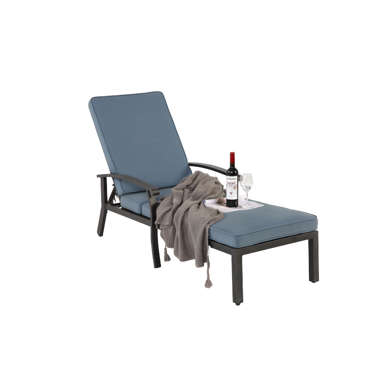 Lounge Patio Chair with Cotton Cushion, Adjustable Reclining Rust-Resistant Aluminum  Poolside Chaise Lounge Furniture, Waterproof Blue Cushion (1pc)