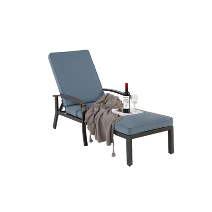 Lounge Patio Chair with Cotton Cushion, Adjustable Reclining Rust-Resistant Aluminum  Poolside Chaise Lounge Furniture, Waterproof Blue Cushion (1pc)