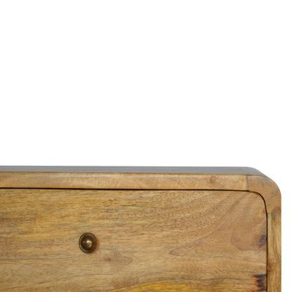 Schwebender Nachttisch aus massivem Mangoholz – Oak-ish Finish, 2 Schubladen, Wandmontage, Handgefertigt, Fertig montiert, 45x32x25 cm