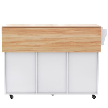 129x46(71)x91,5 cm großer Speisewagen/Sideboard, Arbeitsplatte mit Massivholzmaserung + Weiß Schrank/faltbare Arbeitsplatte/Aufbewahrungstür-Design/Räder/Massivholzfüße umschaltbar/für Zuhause geeig