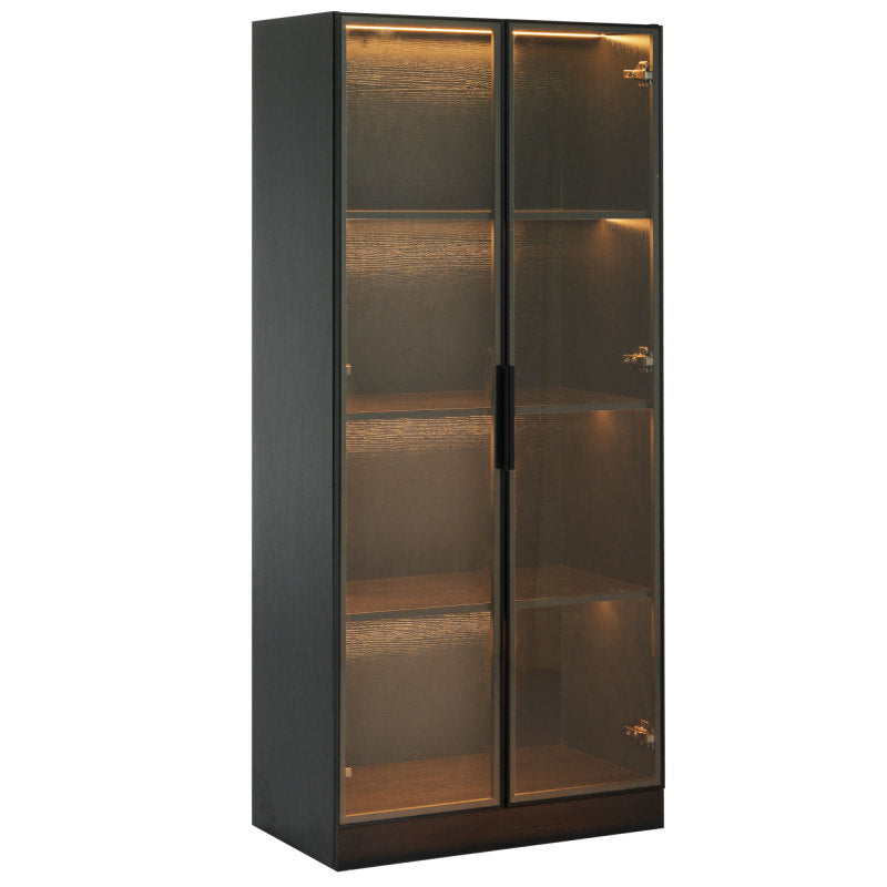 Staubdichte LED-Glasvitrine mit gehärteter Glastür, Vitrine, Bücherregal, Badezimmer 70×40×160 cm Schwarze