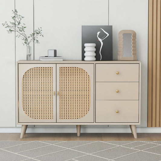 Esszimmer Wohnzimmer Sideboard Kommode Stehschrank Aufbewahrung Sideboard TV-Tisch mit Türen und Schubladen Sideboard mit großem Stauraum Offwhite Creme Breite 120 cm