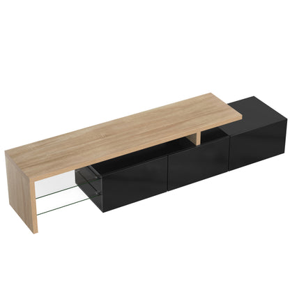 Modernes TV-Schrank-Design: Stilvolle Eleganz, praktischer Stauraum, Hochglänzendes Schwarz, Holzoptik, Glasböden, LED-Beleuchtung