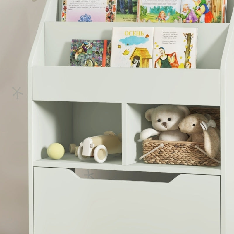 Kinder Bücherregal Kinderregal mit Schublade, 3 Ablagefächern und 2 offenen Fächern, Aufbewahrungsregal für Kinderzimmer, Spielzimmer, Hellgrün