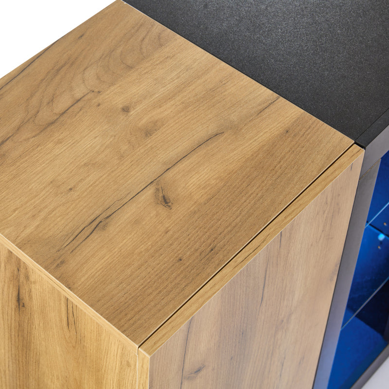 Sideboard, Modernes Anrichte Schrank Buffetschrank Sideboard mit 3 Schubladen,Accent Konsolentisch-Aufbewahrungsschrank mit Glas, Breite 140 cm
