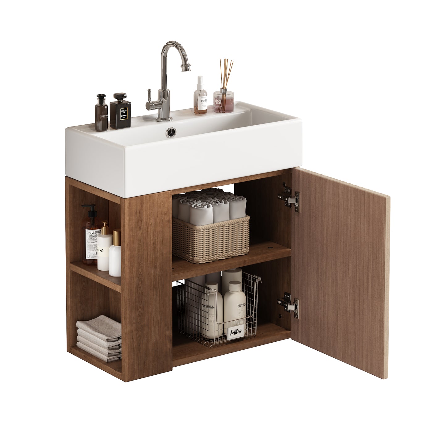 Badezimmermöbel Waschbecken mit Waschtischunterschrank 55 cm , Waschtischunterschrank hängend weiß , Kleine Gästebadmöbel