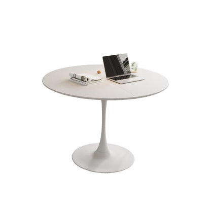 47.24"Modern Round Dining Table,Four Patchwork Tabletops with White Color Solid Wood Grain Table Top,Metal Base Dining Table, End Table Leisure Coffee Table