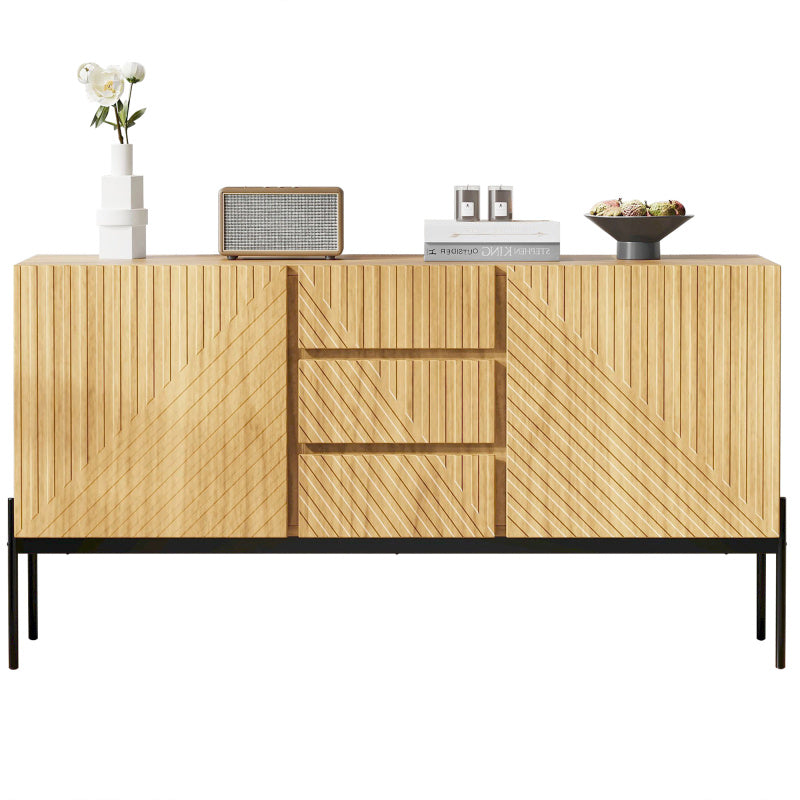 Sideboard mit 2 Türen und 3 Schubladen,Metallbeinen, TV-Schrank,Buffet, Kommode mit Linien-Design