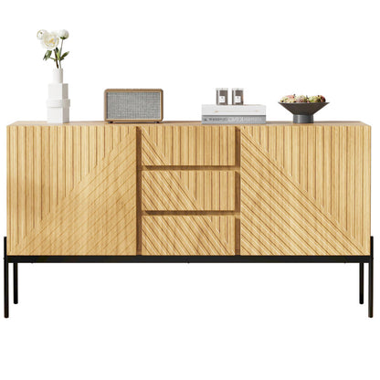 Sideboard mit 2 Türen und 3 Schubladen,Metallbeinen, TV-Schrank,Buffet, Kommode mit Linien-Design