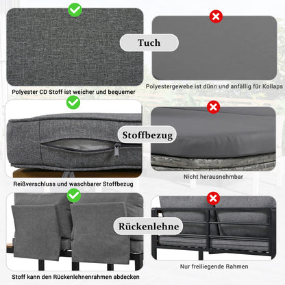 Garten-Lounge-Set (2 Zweisitzer, 2 Beistelltische, 1 Tisch), Tischplatte aus massiver Akazie, Stoffbezug für Rückenlehne, grau(previous sku:HW00005AAE)