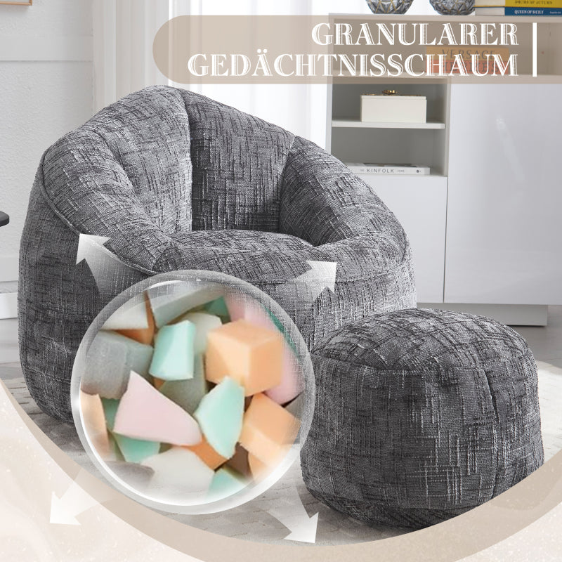 Sitzsack Sofa Stuhl für Erwachsene mit Fußstütze, Grau
