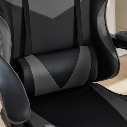 Gaming Stuhl Racing Design, 155° Liegefunktion, Fußstütze, Lendenmassage, Schwarz-Grau