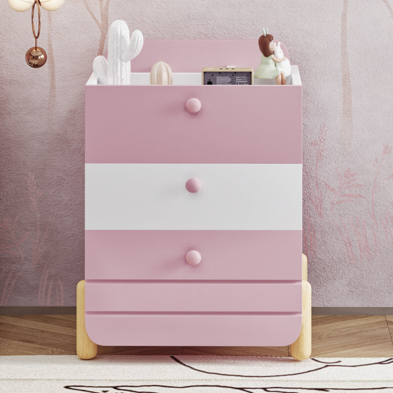 Nachttisch mit 3 Schubladen mit Einlegeböden, Geräuschloses Schubladendesign, Exquisite Holzfarbene Füße, Stauraum im Wohn- und Schlafzimmer, Einzigartige Form und Minimalistisches Design, Rosa