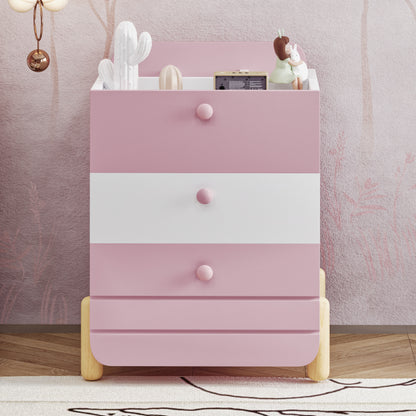 Nachttisch mit 3 Schubladen mit Einlegeböden, Geräuschloses Schubladendesign, Exquisite Holzfarbene Füße, Stauraum im Wohn- und Schlafzimmer, Einzigartige Form und Minimalistisches Design, Rosa