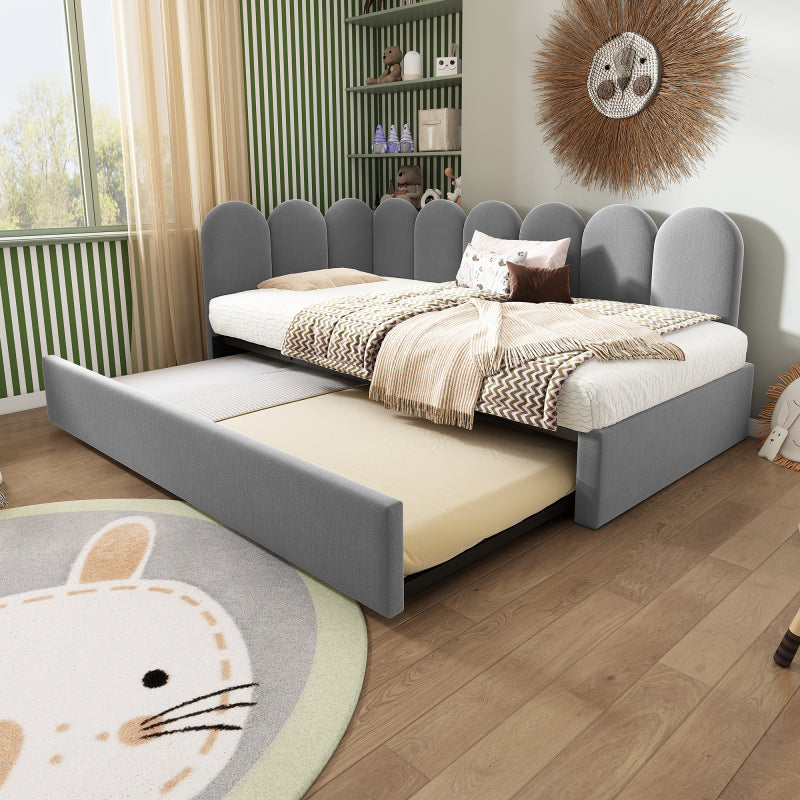 Polsterbett Daybett 90x200cm,Tagesbett Schlafsofa Kinderbett mit Ausziehbett 90x190cm und Lattenrost, Samt, Grau, ohne Matratze