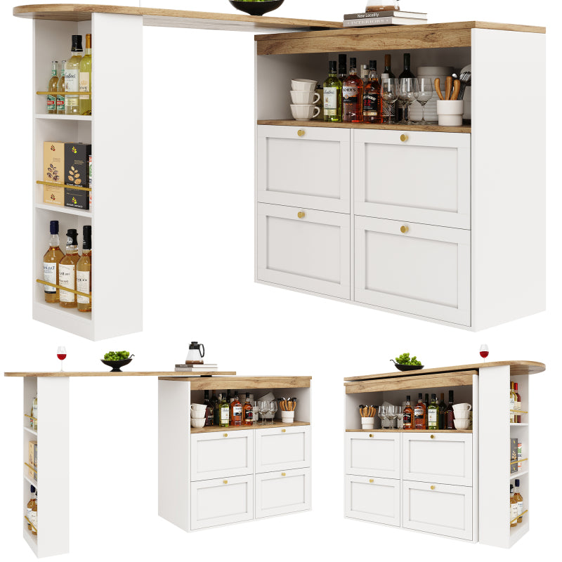 360° drehbarer Stehtisch (Korpus 105 x 39 x 102 cm) mit 4 Schubladen und offenen Ablagen, geeignet für Esszimmer/Arbeitszimmer/Wohnzimmer, weiß