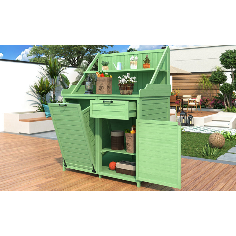 Holz Gartenschrank,Gartenschrank mit Regalen  Outdoor Schrank, Gartenschrank Geräteschuppen Terrassenschrank, Balkonschrank, Gerätehaus, Garten Möbel,Grün
