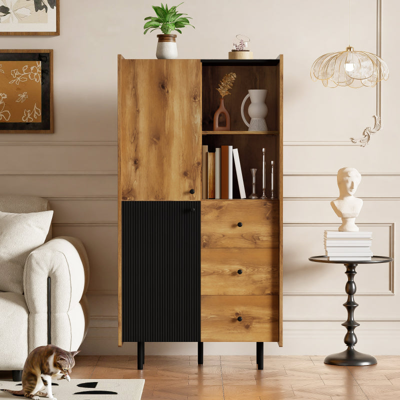 Sideboard - 160 cm hoch, modernes Sideboard mit zwei Türen, drei Schubladen und offenen Regalen