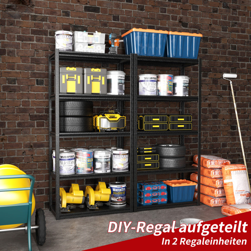 H183cm Schwerlastregal 5 Ebenen – Metall Lagerregal 650kg Tragkraft, Verstellbar, Industrie & Garage, Stabiles Lagerregal, Schwarz, H183cm * B90cm * T40cm