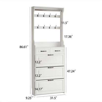 Weißer Schuhschrank mit Aufhänger, 3 Türen 2 Schubladen
