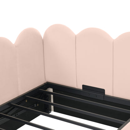 Polsterbett Daybett,Tagesbett Schlafsofa mit hydraulischem Stauraum, Kinderbett mit Metall-Lattenrost, Samt, Rosa, ohne Matratze