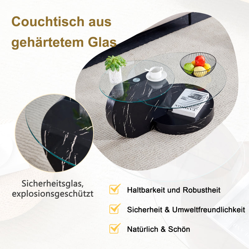 Moderner minimalistischer gehärteter Glas-Couchtisch, mehrschichtiges Design, mit schwarzen Textur-Aufklebern