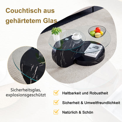 Moderner minimalistischer gehärteter Glas-Couchtisch, mehrschichtiges Design, mit schwarzen Textur-Aufklebern