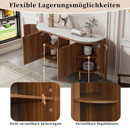Moderner Bogenförmiger Sideboard mit verstellbaren Regalen und Metallbeinen, ideal für Wohnzimmer und Esszimmer (Nussbaum)