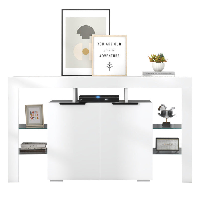 Hochglanz-LED-Sideboard, Küchenschrank, Schrank, Buffet-Aufbewahrung, Servertisch mit LED-Leuchten, Hochglanz-Buffetschrank mit 4 Glasböden und 2 Tür, Vitrine für Wohnzimmer, Eingangsbereich