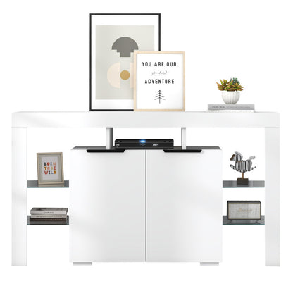 Hochglanz-LED-Sideboard, Küchenschrank, Schrank, Buffet-Aufbewahrung, Servertisch mit LED-Leuchten, Hochglanz-Buffetschrank mit 4 Glasböden und 2 Tür, Vitrine für Wohnzimmer, Eingangsbereich