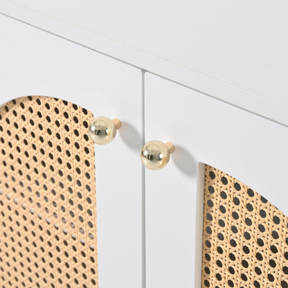 Modernes Sideboard im minimalistischen Stil 4-Rattantür, Metallgriff einfaches Buffetschrank für Esszimmer, Wohnzimmer, Küche (weiß)