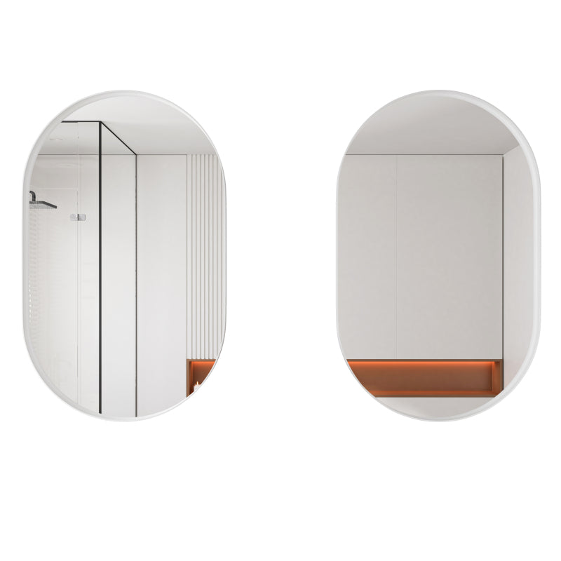 Stylish Oval Mirror Cabinet, Recessed Medicine Cabinet, Wall Cabinet with Metal Framed, Mirror and Adjustable Shelves, Mirror Cabinet with Storage for Bathroom, Living Room and Bedroom, White
