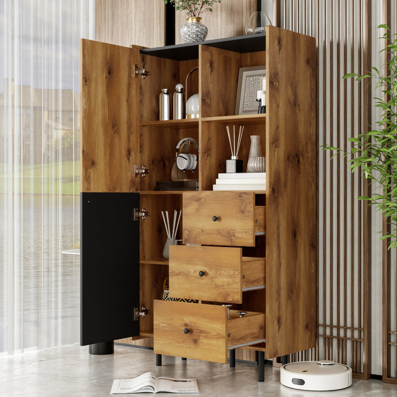 Sideboard - 160 cm hoch, modernes Sideboard mit zwei Türen, drei Schubladen und offenen Regalen