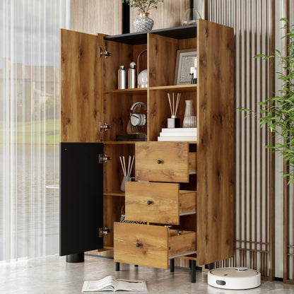 Sideboard - 160 cm hoch, modernes Sideboard mit zwei Türen, drei Schubladen und offenen Regalen
