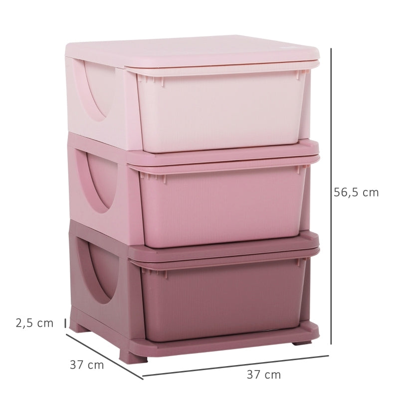 Spielzeugaufbewahrung, 3Ebenen, Kommode Kinderzimmer, kleiner Schubladenschrank für Kinder, Rosa
