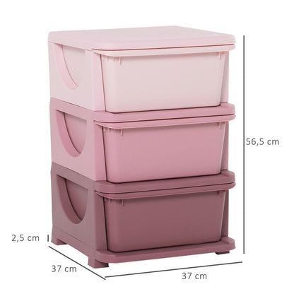 Spielzeugaufbewahrung, 3Ebenen, Kommode Kinderzimmer, kleiner Schubladenschrank für Kinder, Rosa