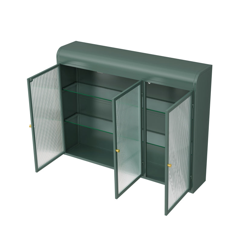 3 Door Arched Wall Mounted Glass Cabinets for Kitchen, Living Room and Bathroom(Dark green)