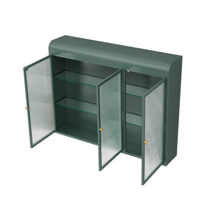 3 Door Arched Wall Mounted Glass Cabinets for Kitchen, Living Room and Bathroom(Dark green)