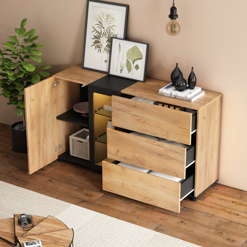 Sideboard, Modernes Anrichte Schrank Buffetschrank Sideboard mit 3 Schubladen,Accent Konsolentisch-Aufbewahrungsschrank mit Glas, Breite 140 cm