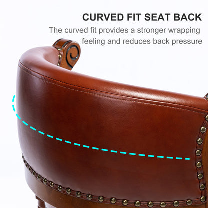 Barhocker aus Holz mit Kuhfell-Obermaterial, 360-Grad-Drehstuhl in Barhöhe mit Rückenlehne, Brown+Seat height 65cm