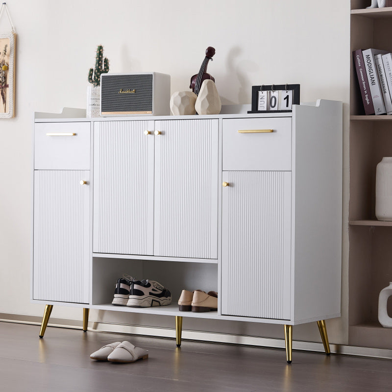 Schuhschrank, Schuhregal mit 2 Schubladen und 4 Türen, Metallfüße, weiß
