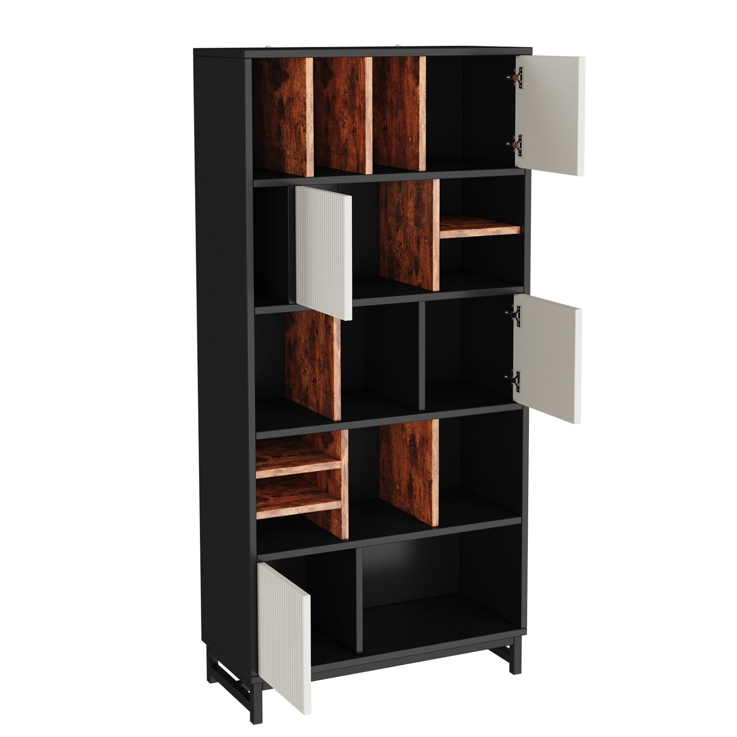 Bücherregal mit 5 Fachböden, Höhe 165 cm, Breite 80 cm, mit Fachböden, Farben schwarz, weiß und braun