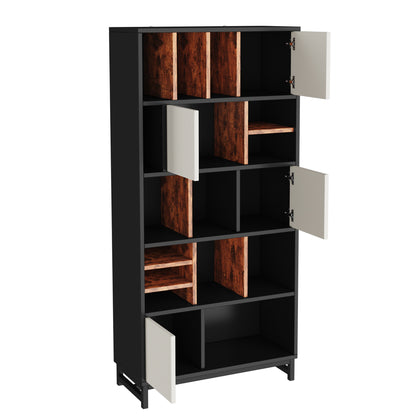 Bücherregal mit 5 Fachböden, Höhe 165 cm, Breite 80 cm, mit Fachböden, Farben schwarz, weiß und braun