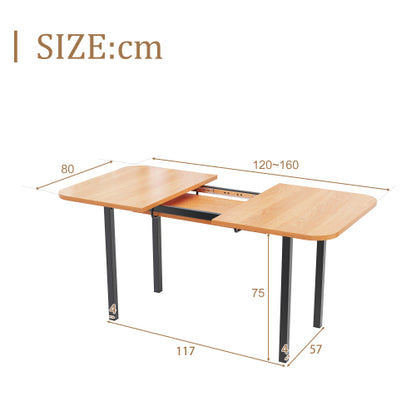 Klassischer ausziehbarer Esstisch in Holzfarbe 120 cm, Teleskoplänge bis 160 cm, Tisch in naturfarbe, moderner minimalistischer Stil, hochfeste Legierungsstütze, geeignet für 4-6 Personen