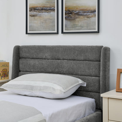 Einzelbett 90×200 cm mit Chenille-Oberfläche & 2 Schubladen, stabiles Bettgestell aus Holz/Metall, ideal für Kinder-, Jugend- & Gästezimmer, Gray (ohne Matratze)