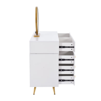 Schminktisch, Kosmetiktisch-Set mit LED-Beleuchtung und Spiegel, mit verstellbarem Seitenschrank und ausziehbarem Design. Maße:B100/H78/T40 cm(ohne Hocker)