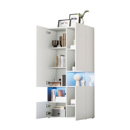 Vitrine mit LED-Beleuchtung, Hochschrank mit transparentes Acryl, für Wohnzimmer Büro Küche, offene Lagerung, Weiß